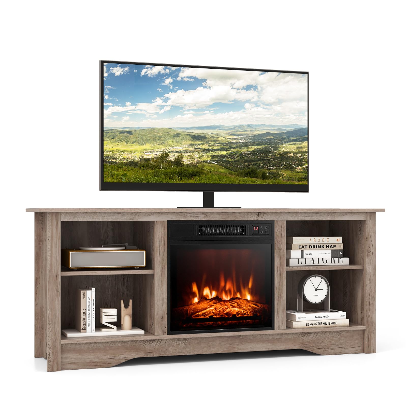 Giantex TV Stand with Fireplace - TV Cabinet with Adjustable Shelves