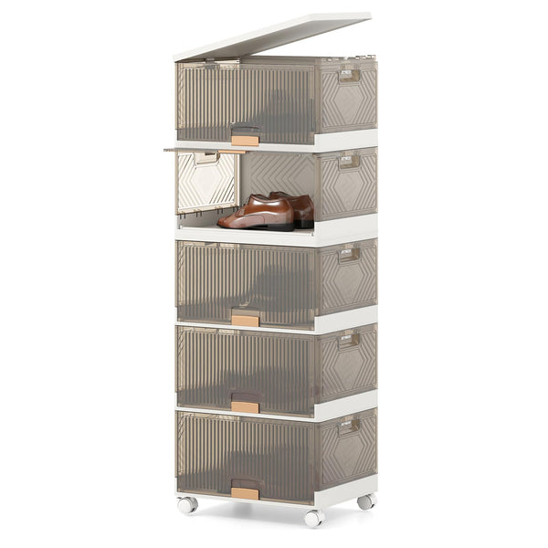 Giantex 5 Tier Stackable Storage Bins with Lids 22.5 Gal Foldable Shoe Storage Box