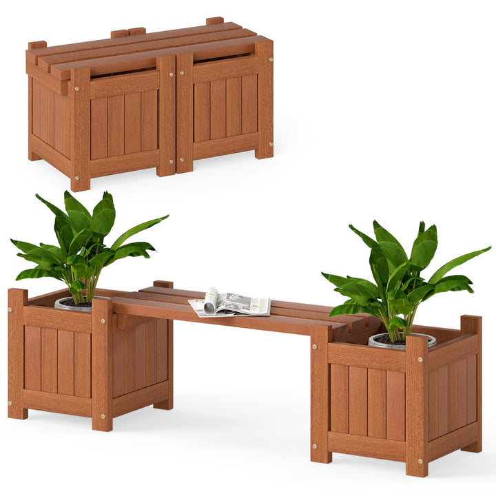 Giantex 2-in-1 Outdoor Bench with 2/4 Planter Boxes Wood with Teak Oil Finish 42"x11"x11.5"