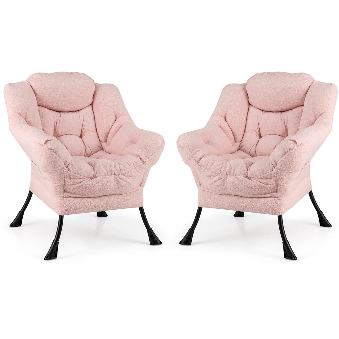 Giantex Set of 1/2 Lazy Chairs, Modern Sherpa Accent Chair w/Upholstered Single Sofa Chair w/Armrests & Side Pocket