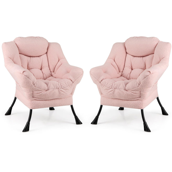 Giantex Set of 1/2 Lazy Chairs, Modern Sherpa Accent Chair w/Upholstered Single Sofa Chair w/Armrests & Side Pocket
