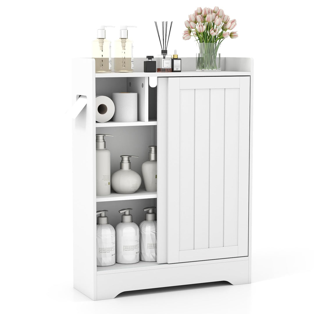 Giantex Bathroom Slim Storage Cabinet w/2 Sliding Doors & Adjustable Shelves