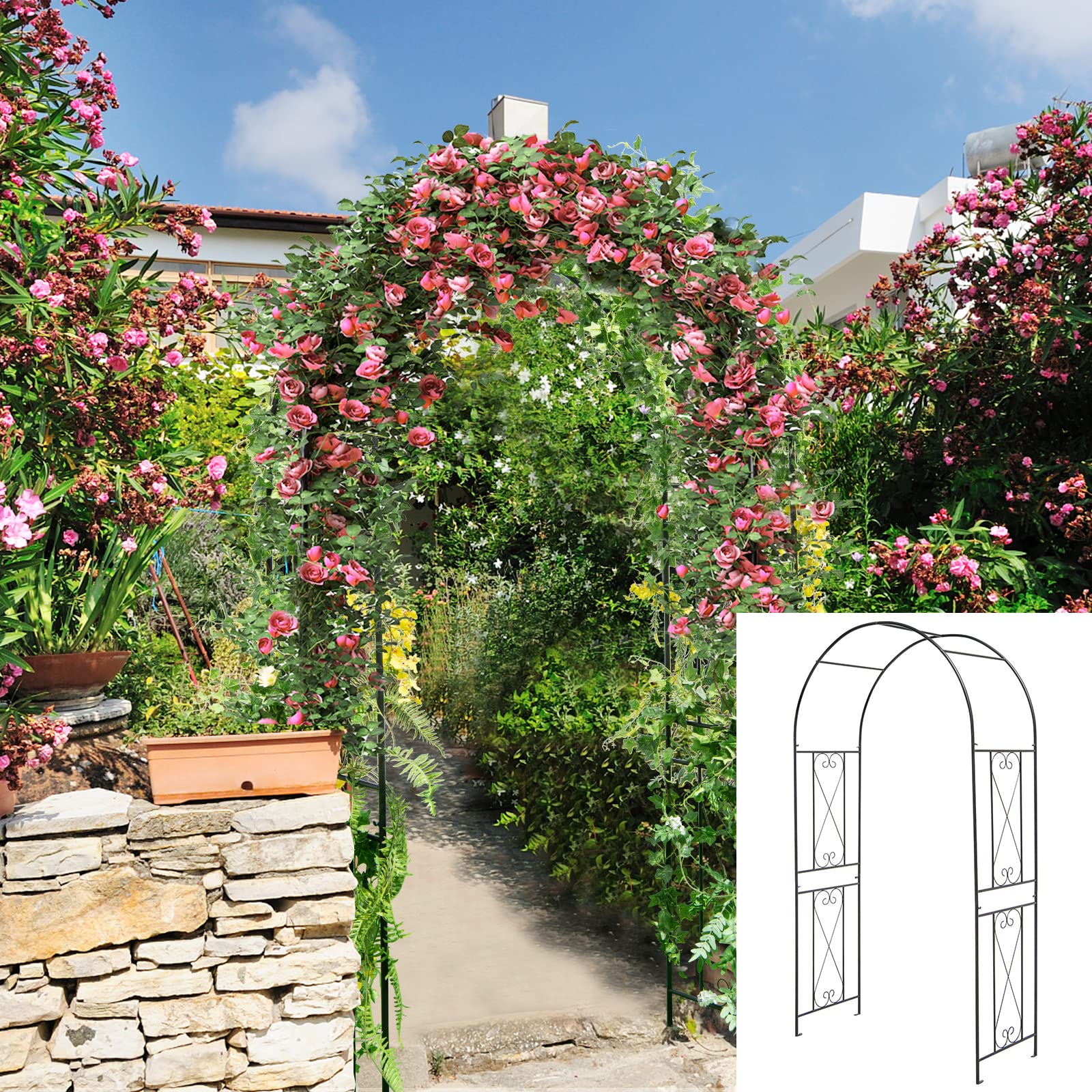 Giantex Garden Arbors Trellises, 7.2FT Metal Garden Arch for Climbing Plants Roses