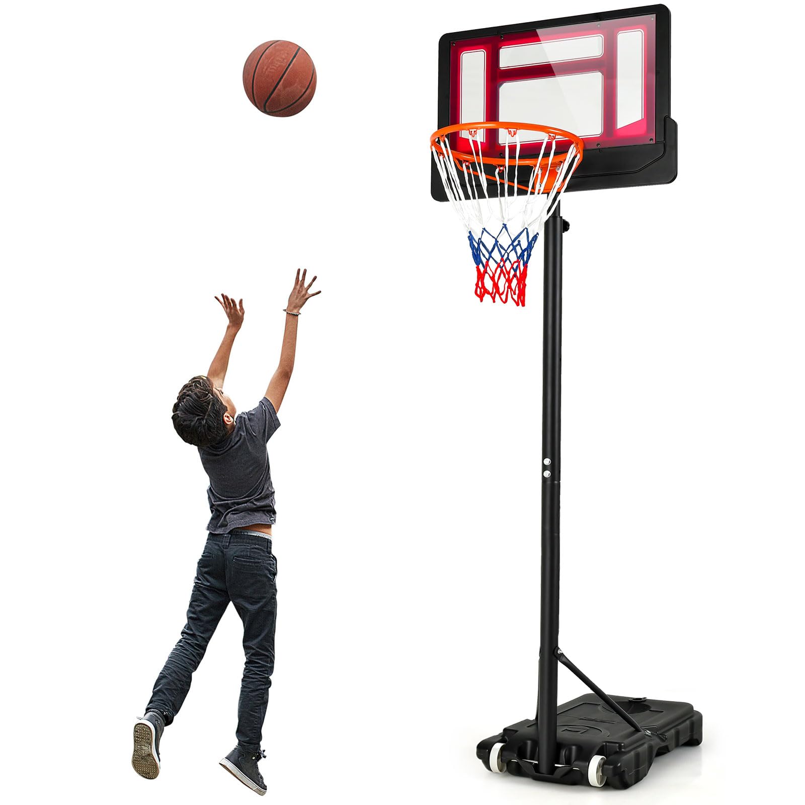 Giantex Portable Basketball Hoop, 4.3 FT-8.2 FT Stepless Height Adjustable Basketball Goal System for Kids Teenagers Youth
