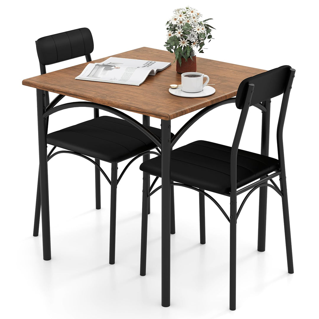 Giantex 3-Piece Dining Table Set Square Kitchen Table with 2 Upholstered Armless Chairs