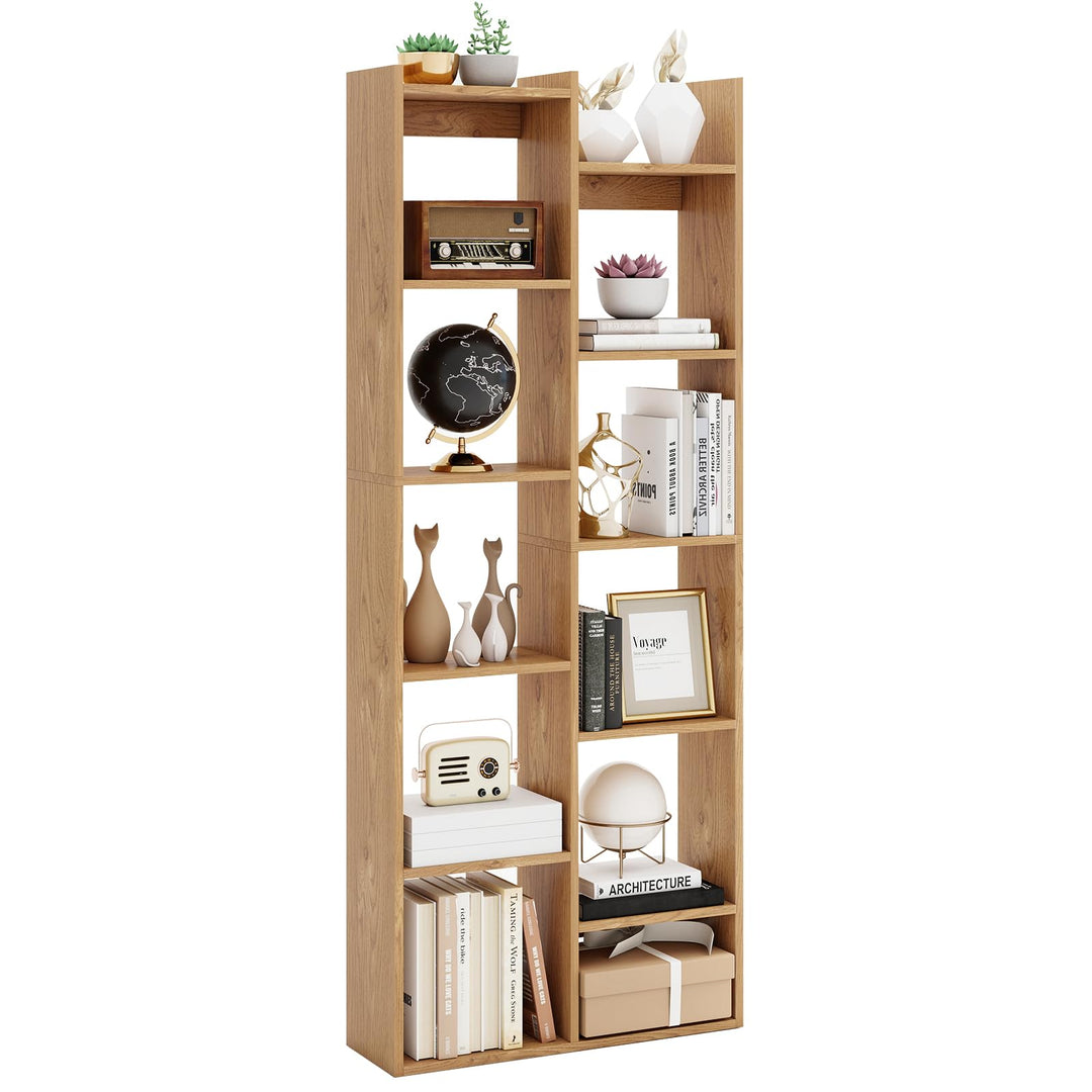 Giantex Modern Bookshelf with 12 Staggered Shelves for Living Room Office