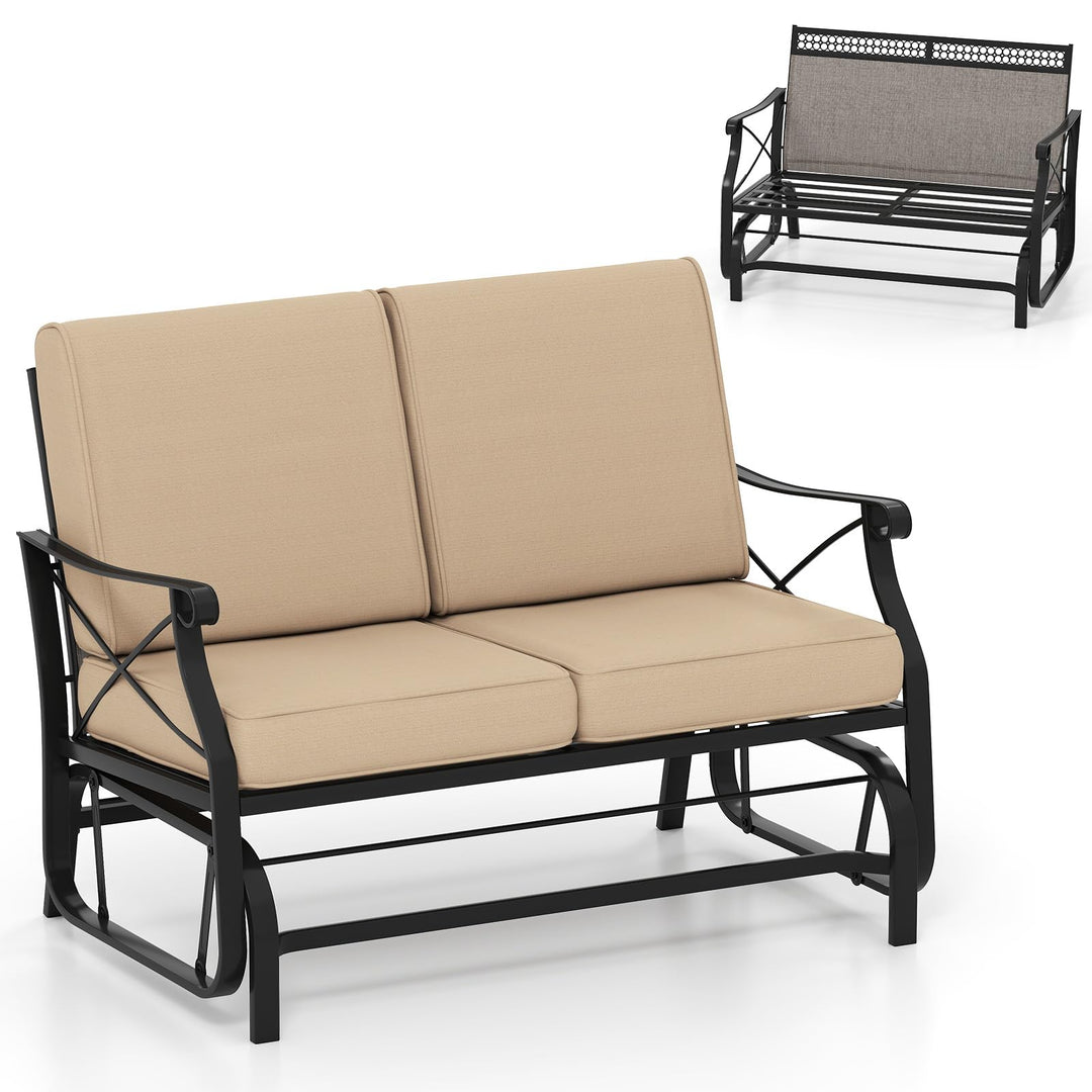 Giantex 2-Person Outdoor Glider Rocking Chair Loveseat with Detachable Thick Cushions