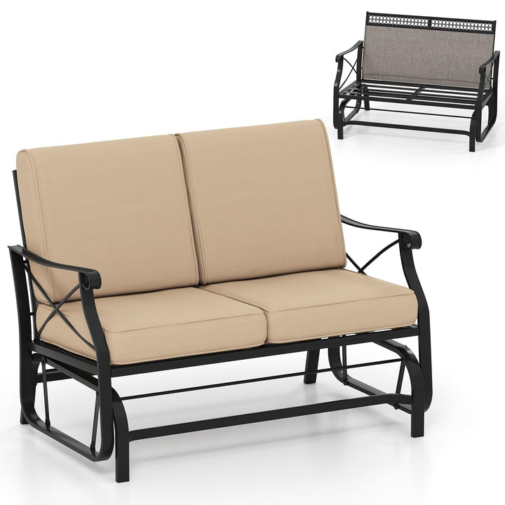 Giantex 2-Person Outdoor Glider Rocking Chair Loveseat with Detachable Thick Cushions