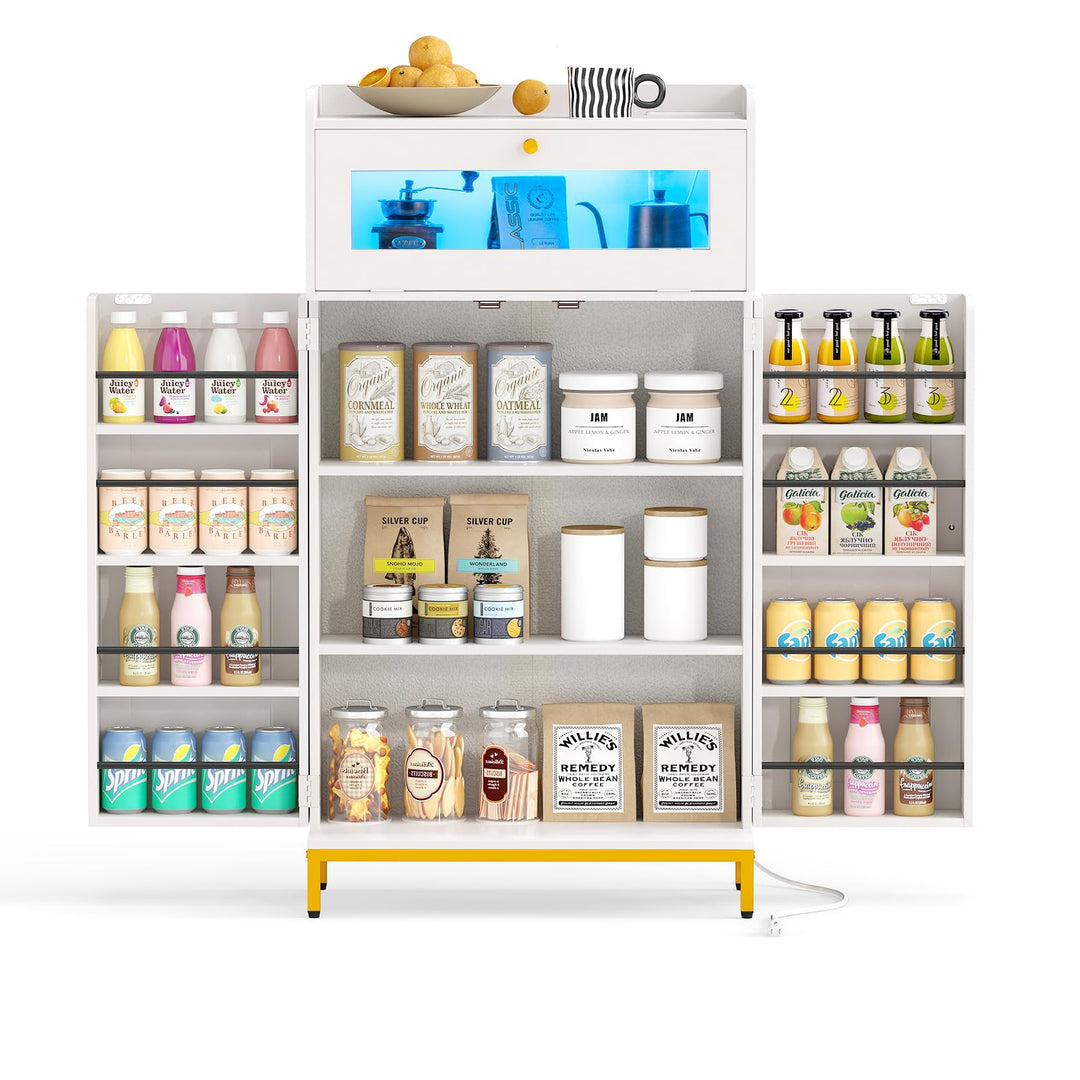 Giantex Sideboard Buffet Cabinet with LED Light Power Outlet, 2-Door Food Pantry Cabinet