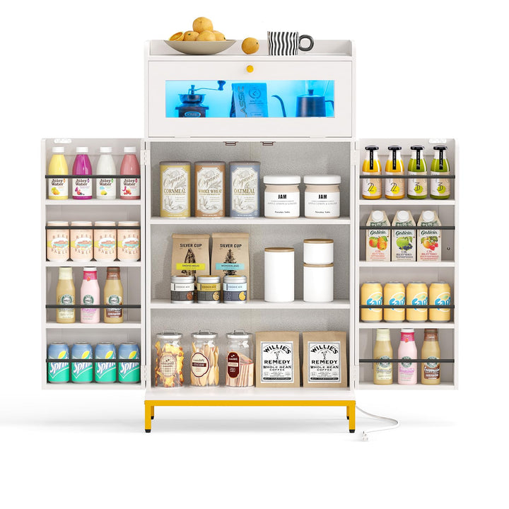 Giantex Sideboard Buffet Cabinet with LED Light Power Outlet, 2-Door Food Pantry Cabinet