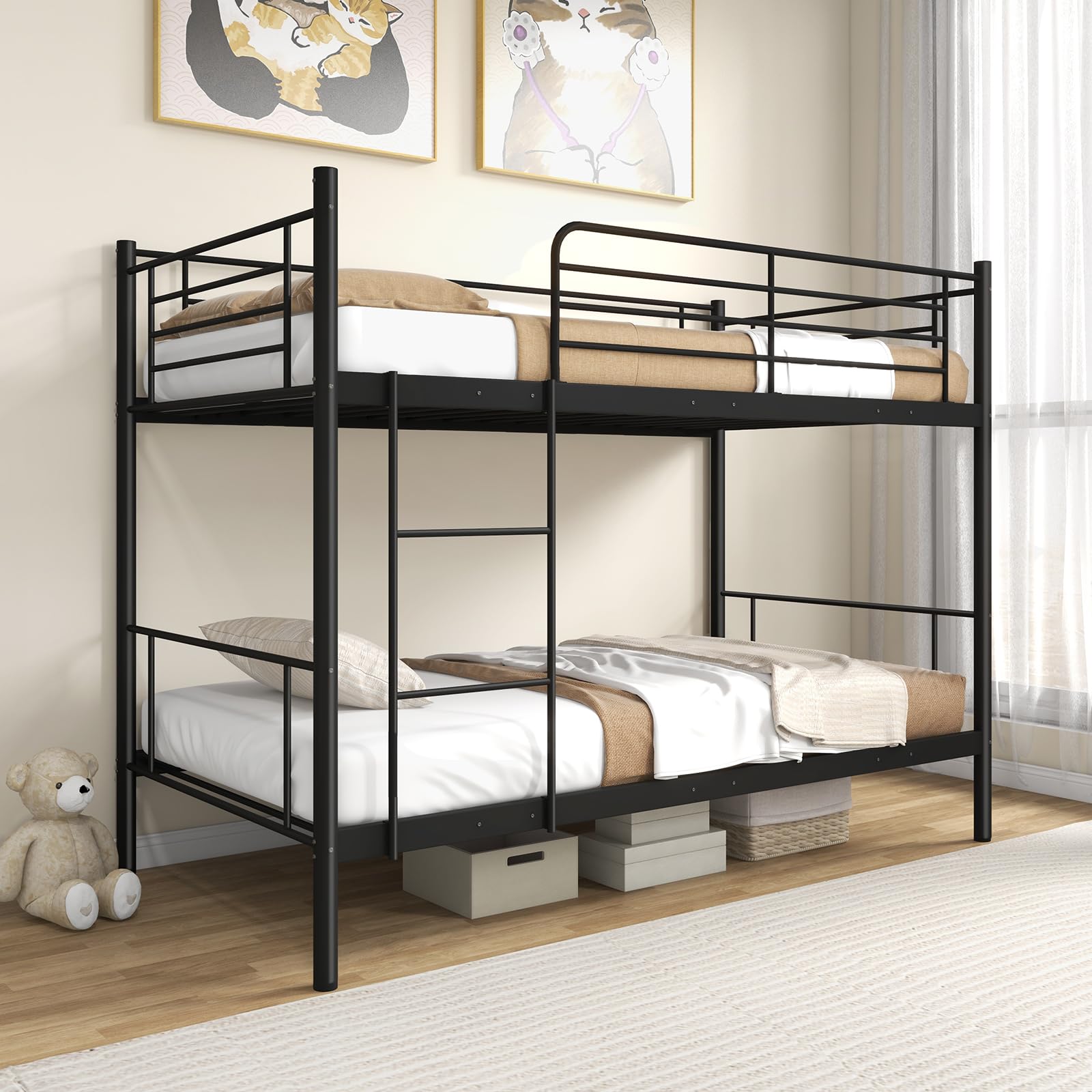 Giantex Bunk Bed Twin Over Twin, Metal Bunk Bed Frame w/Built-in Ladde ...