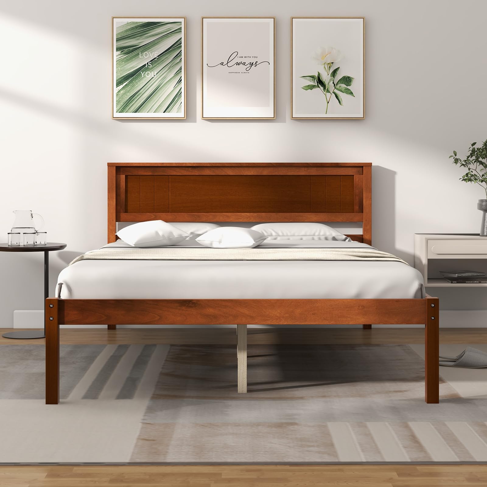 Giantex Wood Full Platform Bed with Headboard