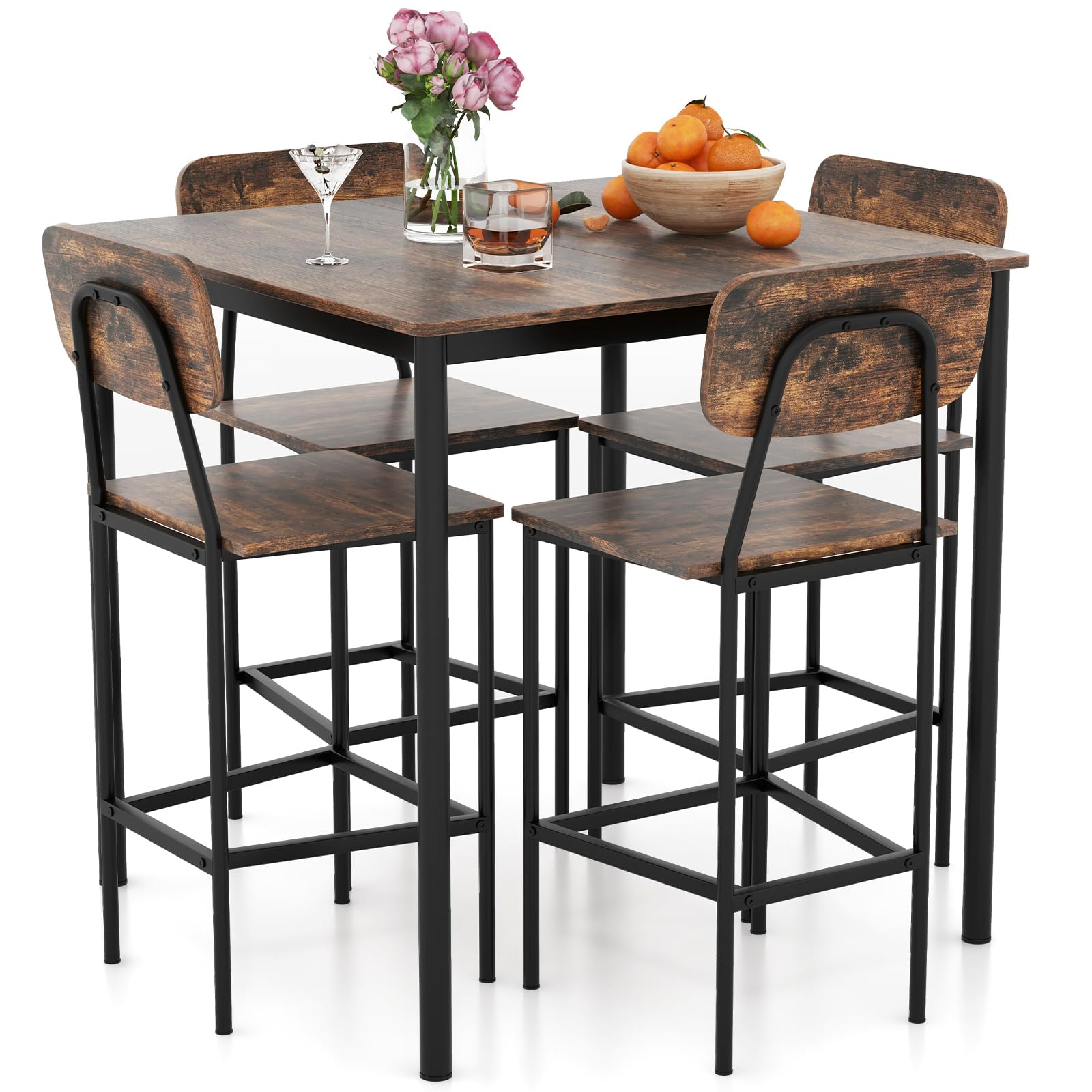 Giantex 5-Piece Dining Table Set W/Counter Height Table & 4 Bar Stools