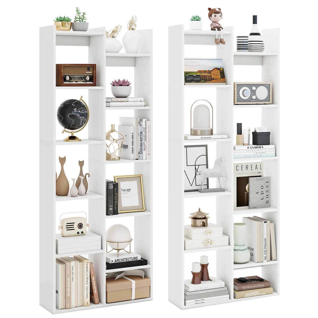 Giantex Modern Bookshelf with 12 Staggered Shelves for Living Room Office