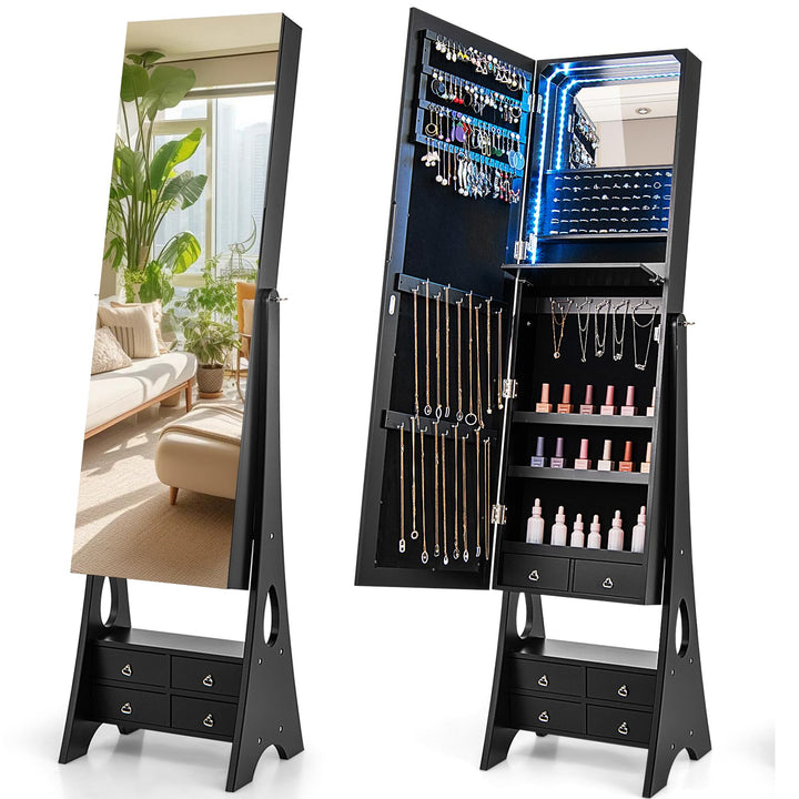 CHARMAID Jewelry Armoire with Full Length Door Mirror & Inside Lighted Vanity Mirror