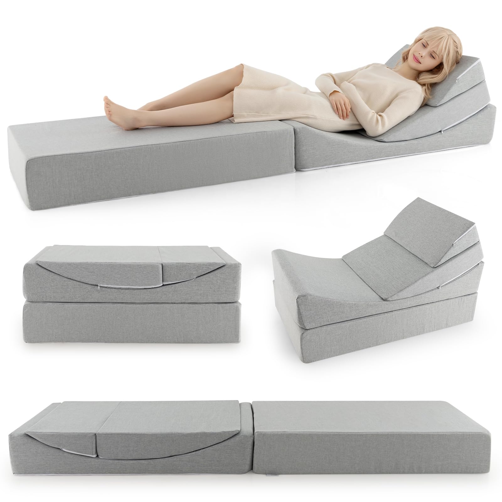 4-in-1 Floor Futon Sleeper Chair with High-Density Foam - Giantex