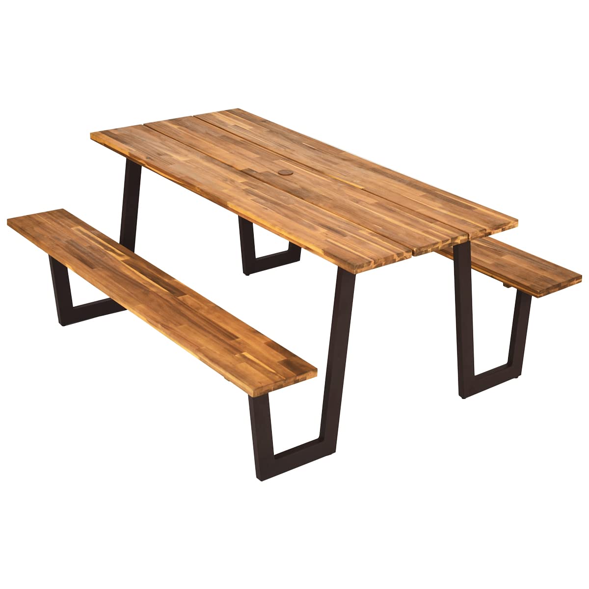 thumbnail image 2 of Giantex Picnic Table Bench Set For 4-8 People, 34" Outdoor Square Dining Table & 2 2 of 12