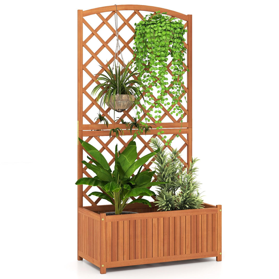 Giantex Solid Acacia Wood Planter Box with Trellis 63" Raised Garden Bed with Trellis