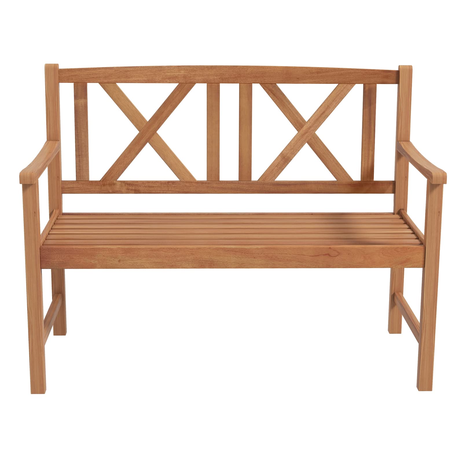 Giantex Outside Garden Bench Loveseat - 2-Person Acacia Wood Bench with Armrest