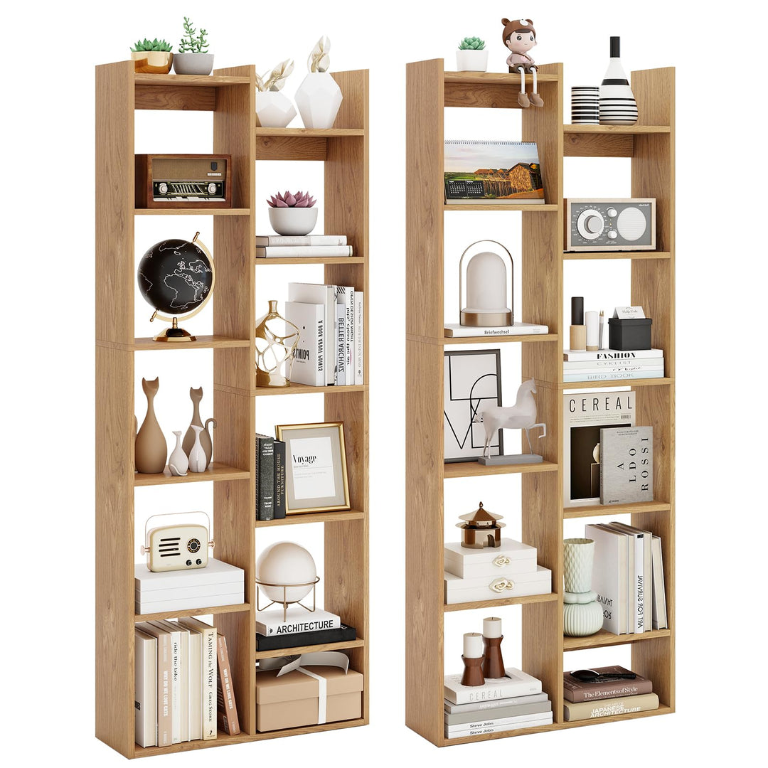 Giantex Modern Bookshelf with 12 Staggered Shelves for Living Room Office