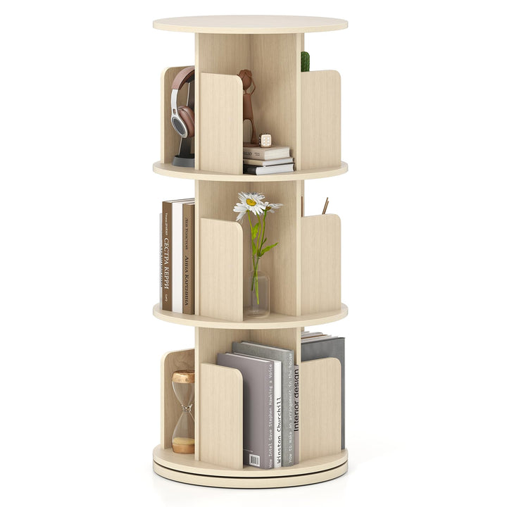 Giantex 3-Tier Rotating Bookshelf 360° Display Rack w/Dividers & Anti-Falling Baffles