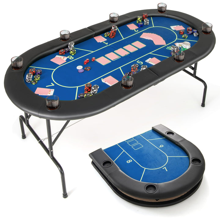 Giantex 72" Poker Table Foldable, 8 Player Folding Card Board Game Table w/ 8 Cup Holders