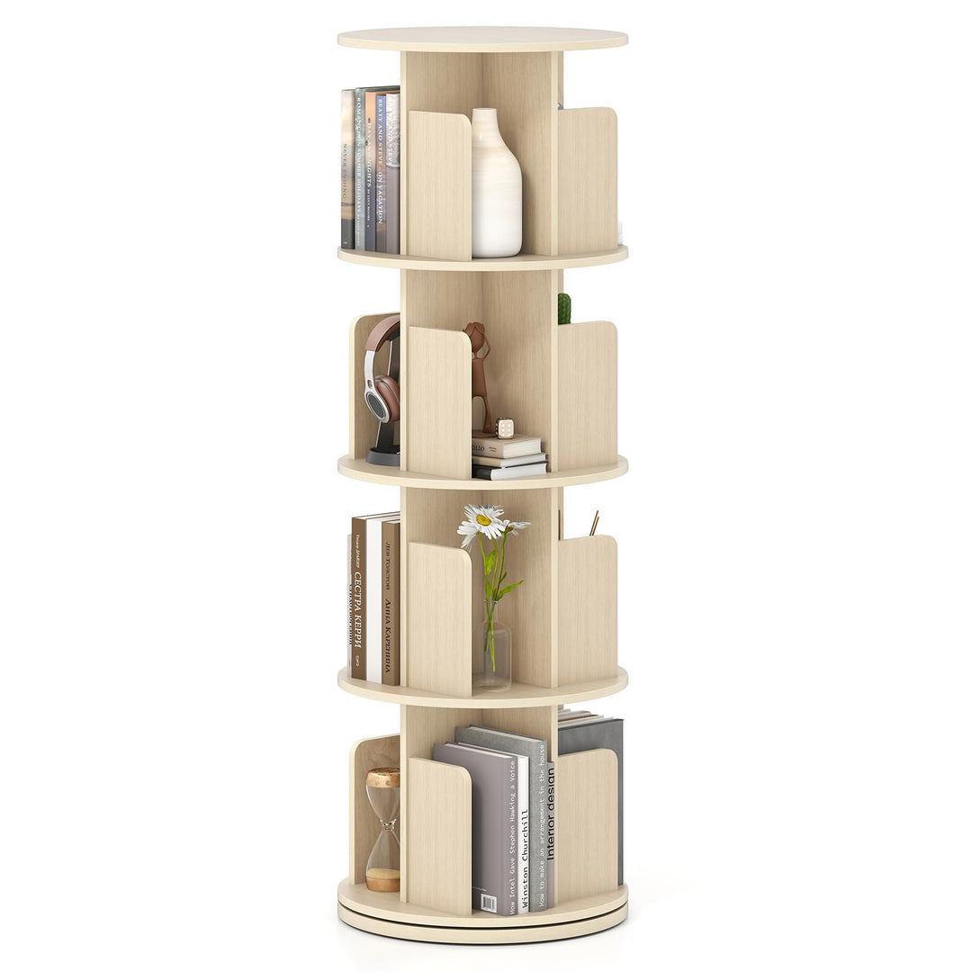 Giantex 4-Tier Rotating Bookshelf 360° Display Rack w/Dividers & Anti-Falling Baffles