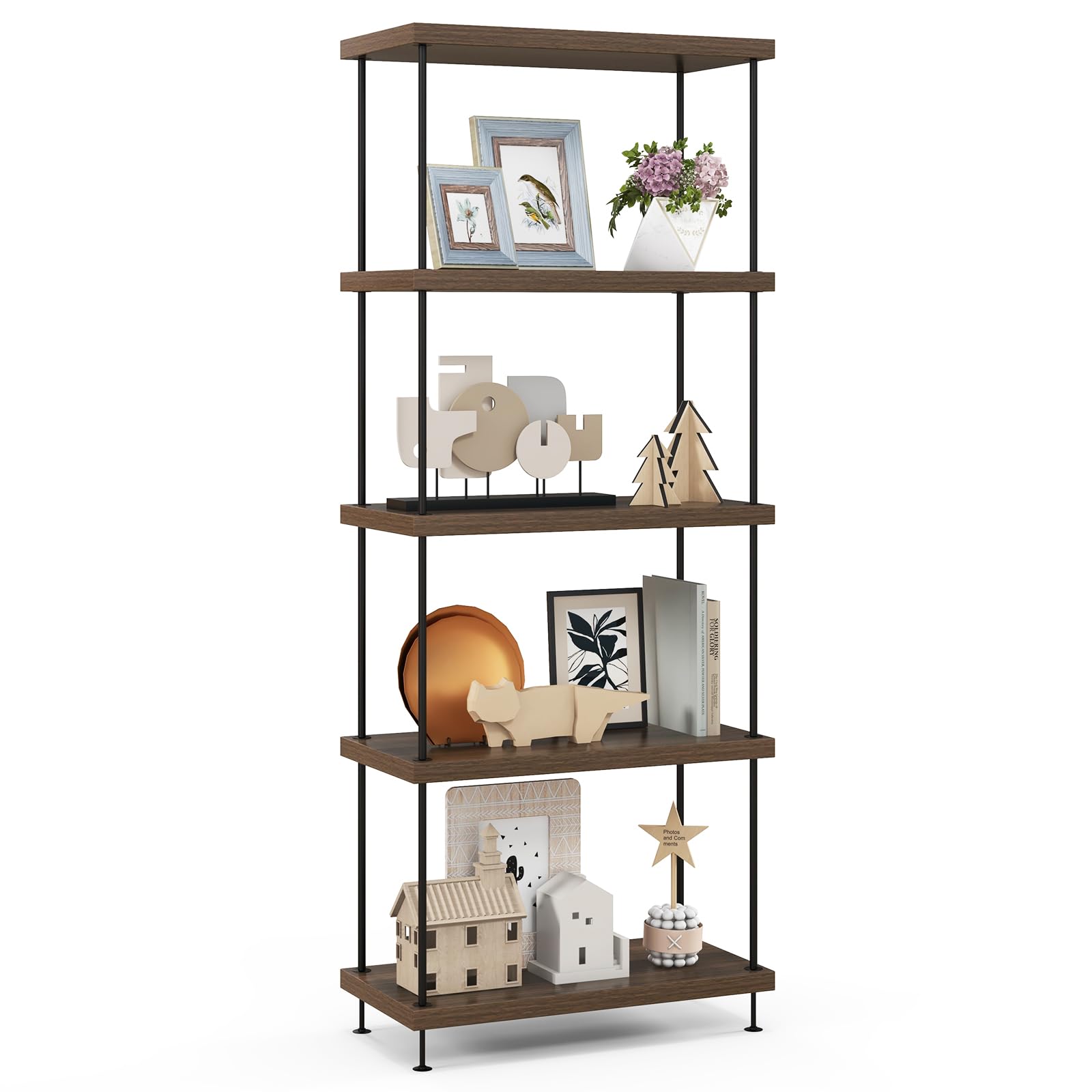 Giantex 3-Tier Open-Back Bookshelf, Freestanding Display Rack, Metal Frame Storage Shelf
