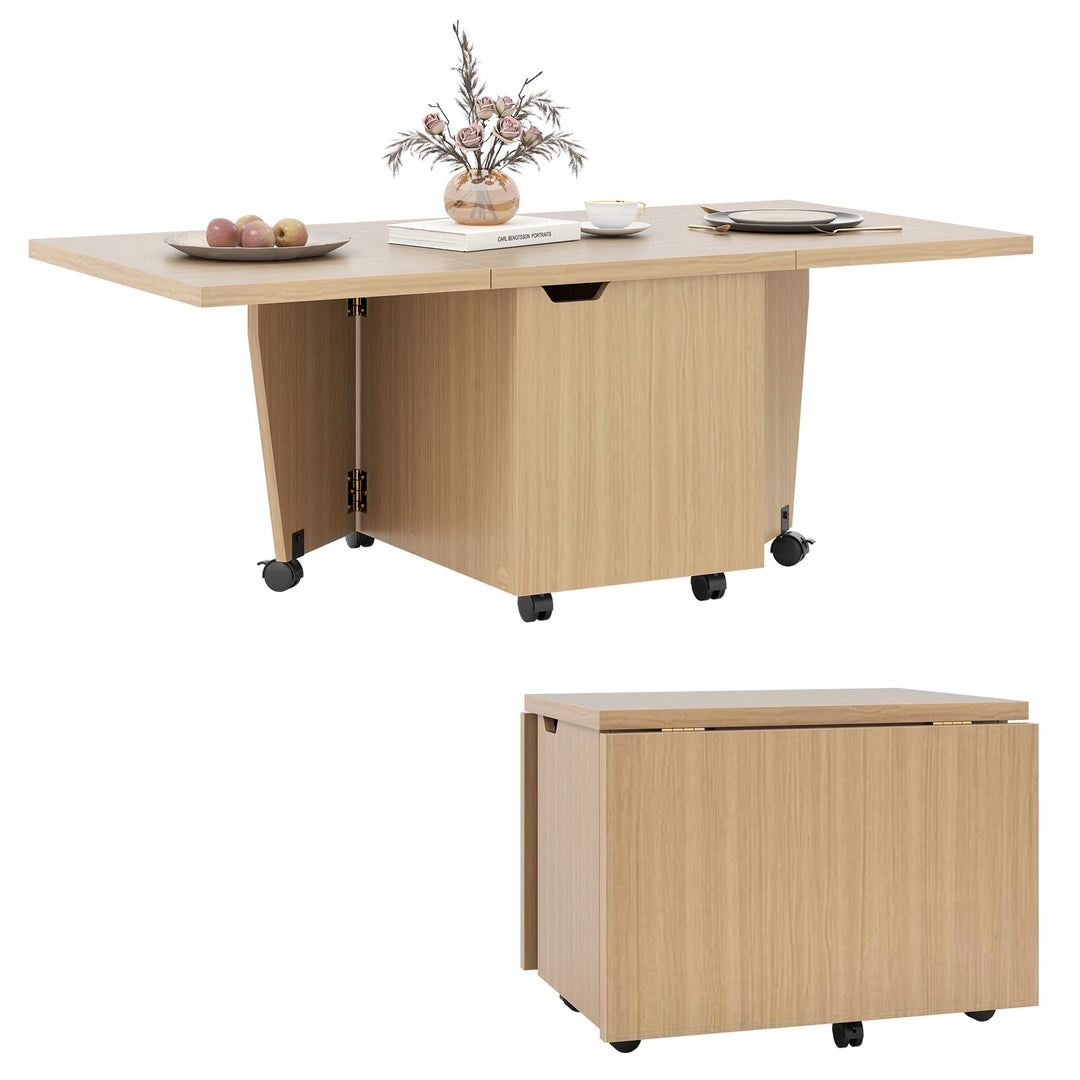 Giantex Folding Coffee Table 48 Inch Drop Leaf Extendable Center Table with Storage Cabinet & Wheels