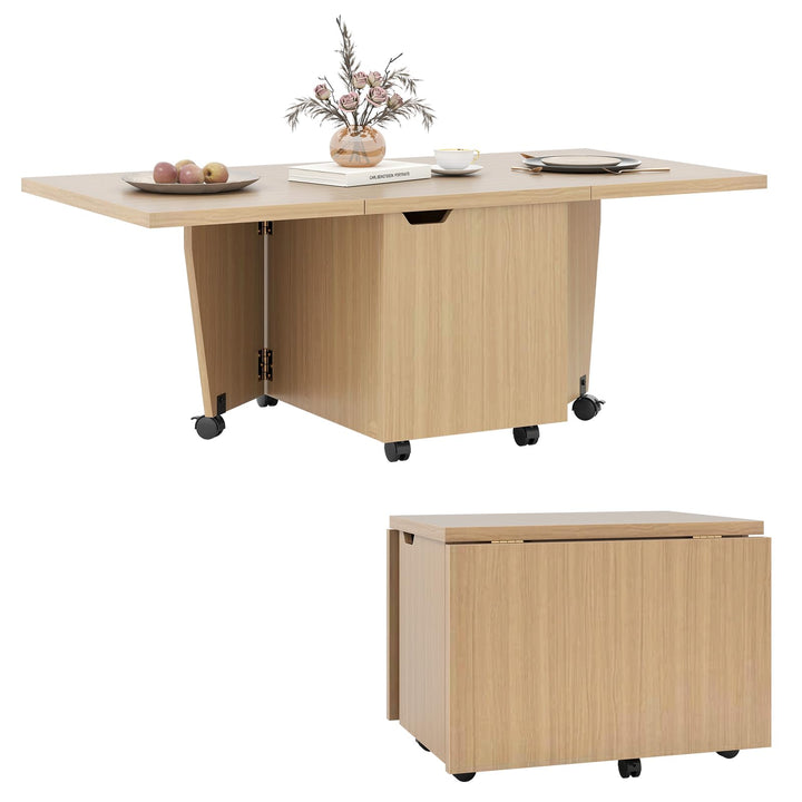 Giantex Folding Coffee Table 48 Inch Drop Leaf Extendable Center Table with Storage Cabinet & Wheels