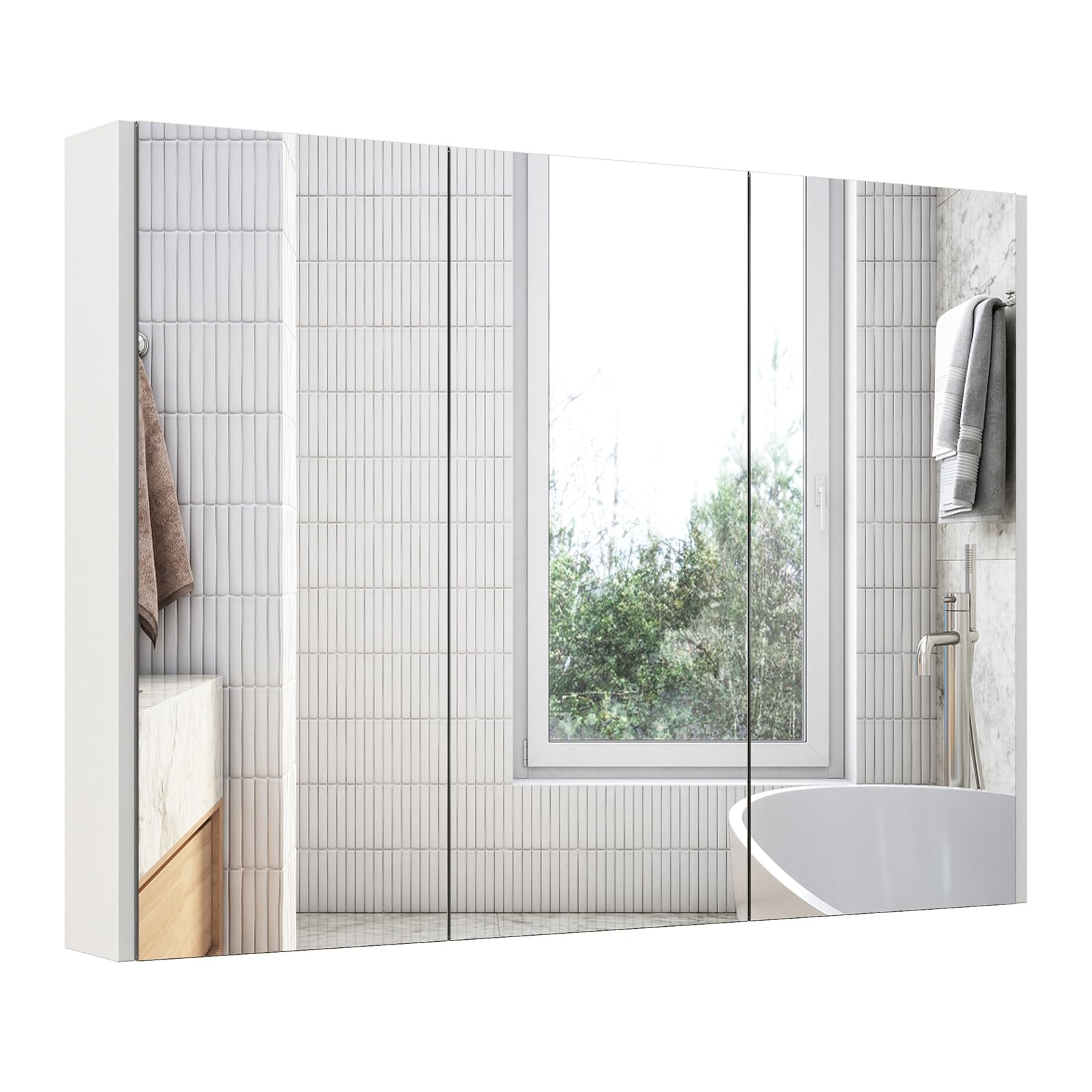 Giantex Bathroom Medicine Cabinet with Mirror - Extra Large Wall Mounted Cabinet with 3 Frameless Mirrored Doors