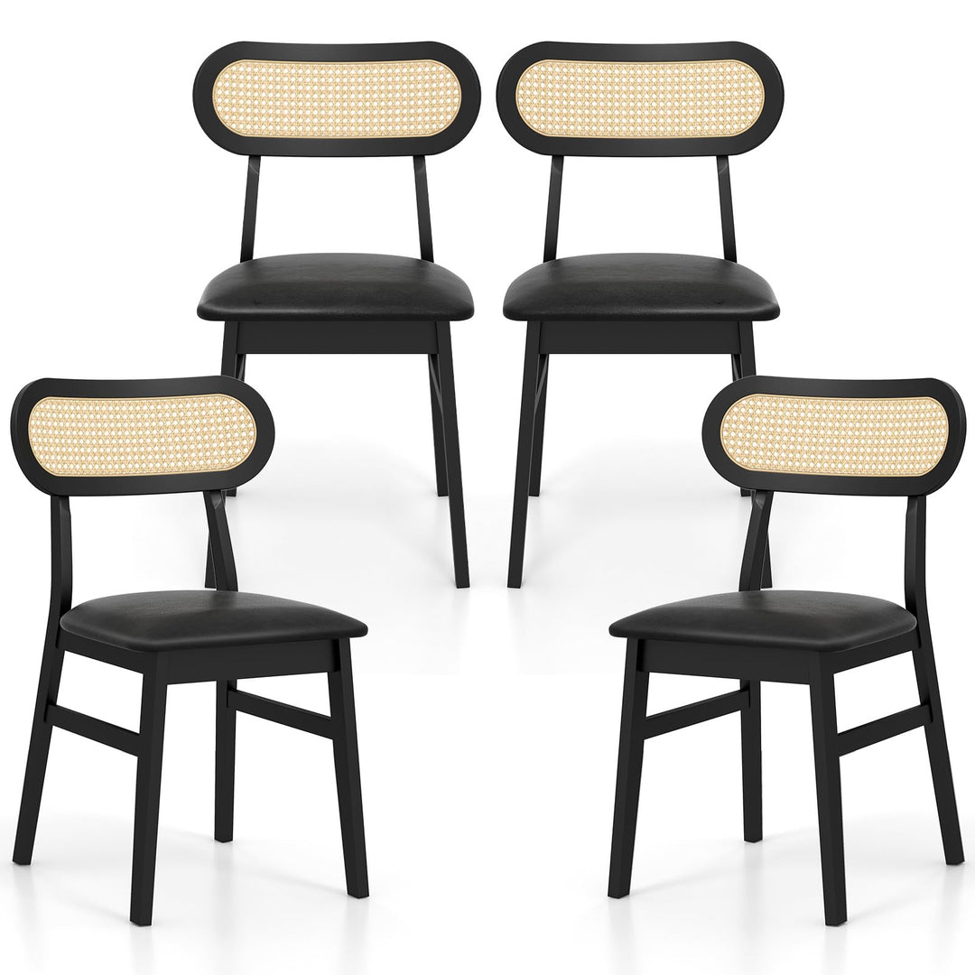 Giantex Wooden Dining Chairs Set of 2/4, PU Leather Upholstered Kitchen Chairs w/Breathable Mesh Cane Backrest