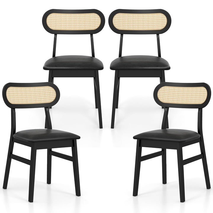 Giantex Wooden Dining Chairs Set of 2/4, PU Leather Upholstered Kitchen Chairs w/Breathable Mesh Cane Backrest
