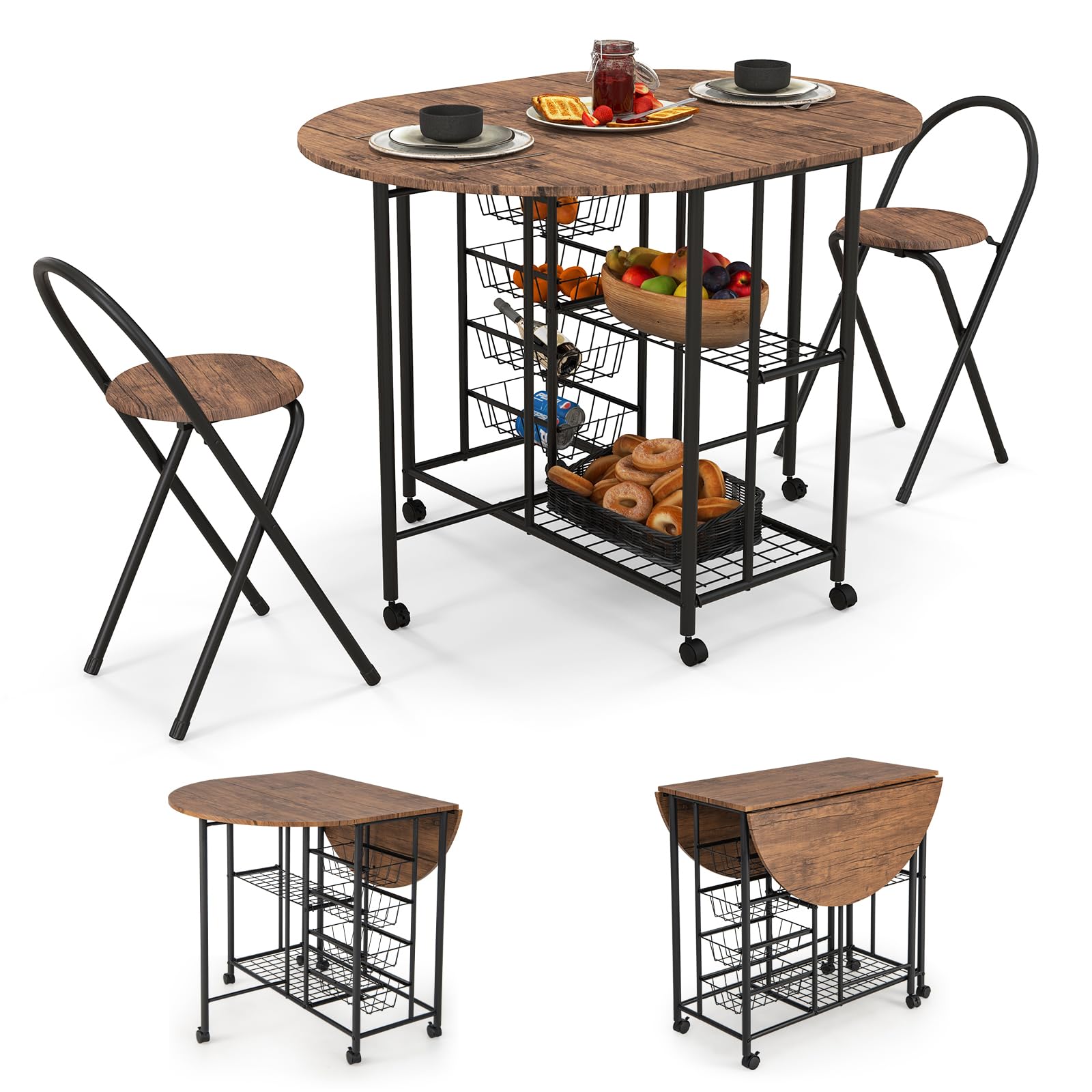 3PCS Folding Dining Table Set - Giantex