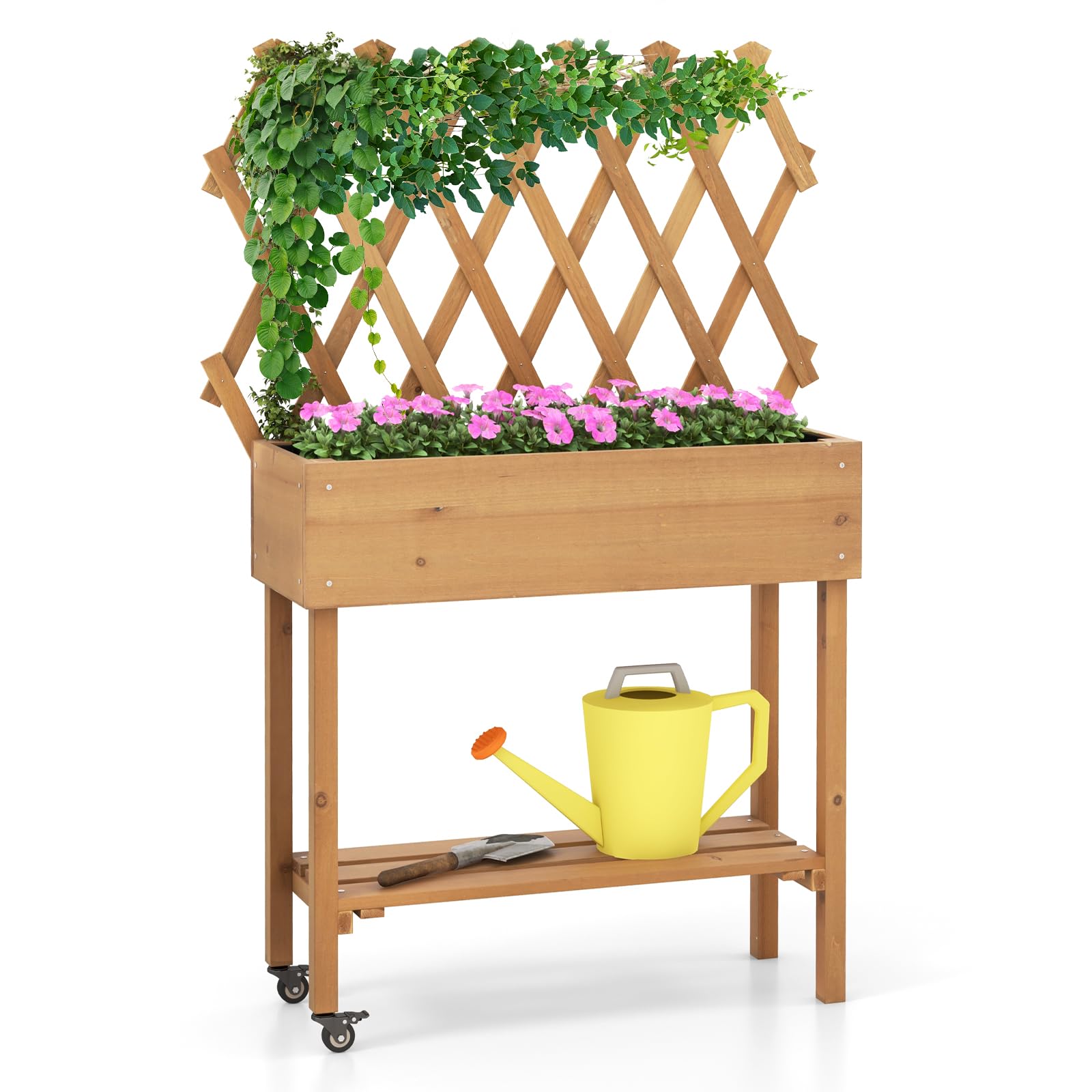 wheeled planter with trellis Giantex Raised Garden Bed on Wheels, Rolling Planter Boxes with Trelli