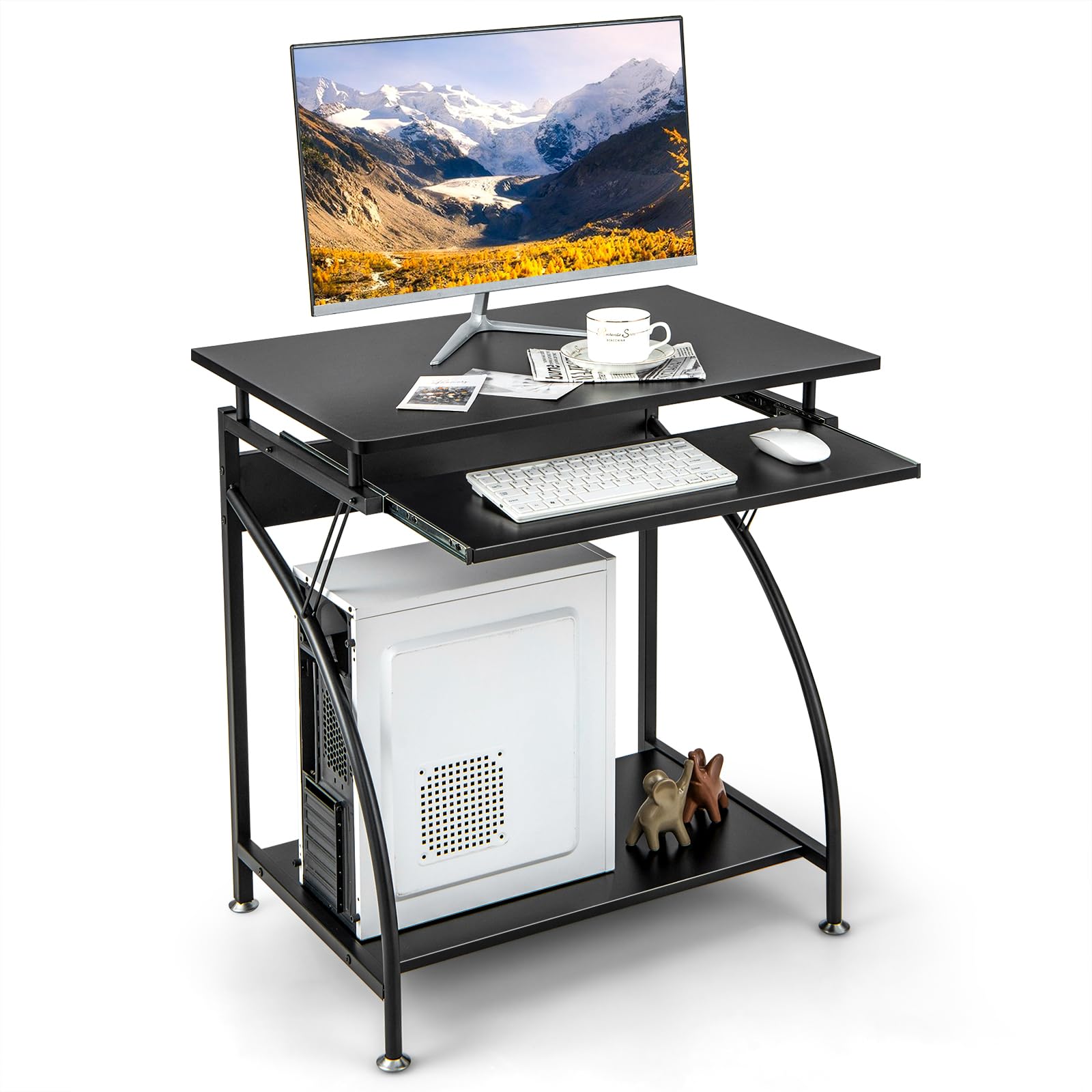Giantex Computer Desk for Small Spaces, 27.5" Laptop Table with Pull-Out Keyboard Tray & Bottom Storage Shelf