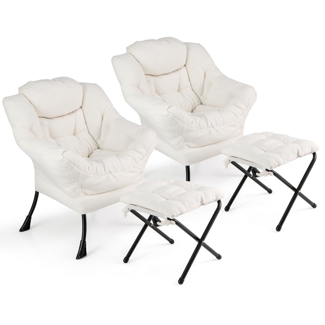 Giantex Set of 1/2 Lazy Chair with Folding Ottoman, Modern Sherpa Accent Chair w/Armrests & Pocket