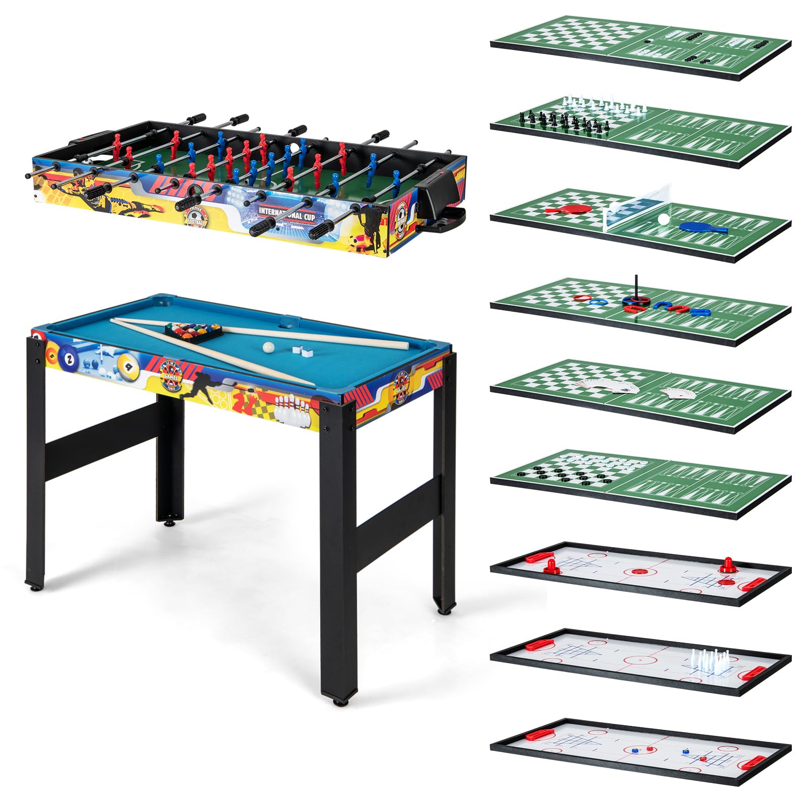 Giantex 12-in-1 Multi Game Table, 48 Inch Combination Game Tables with Foosball, Hockey, Ping Pong, Pool, Chess, Bowling, Checkers, Shuffleboard