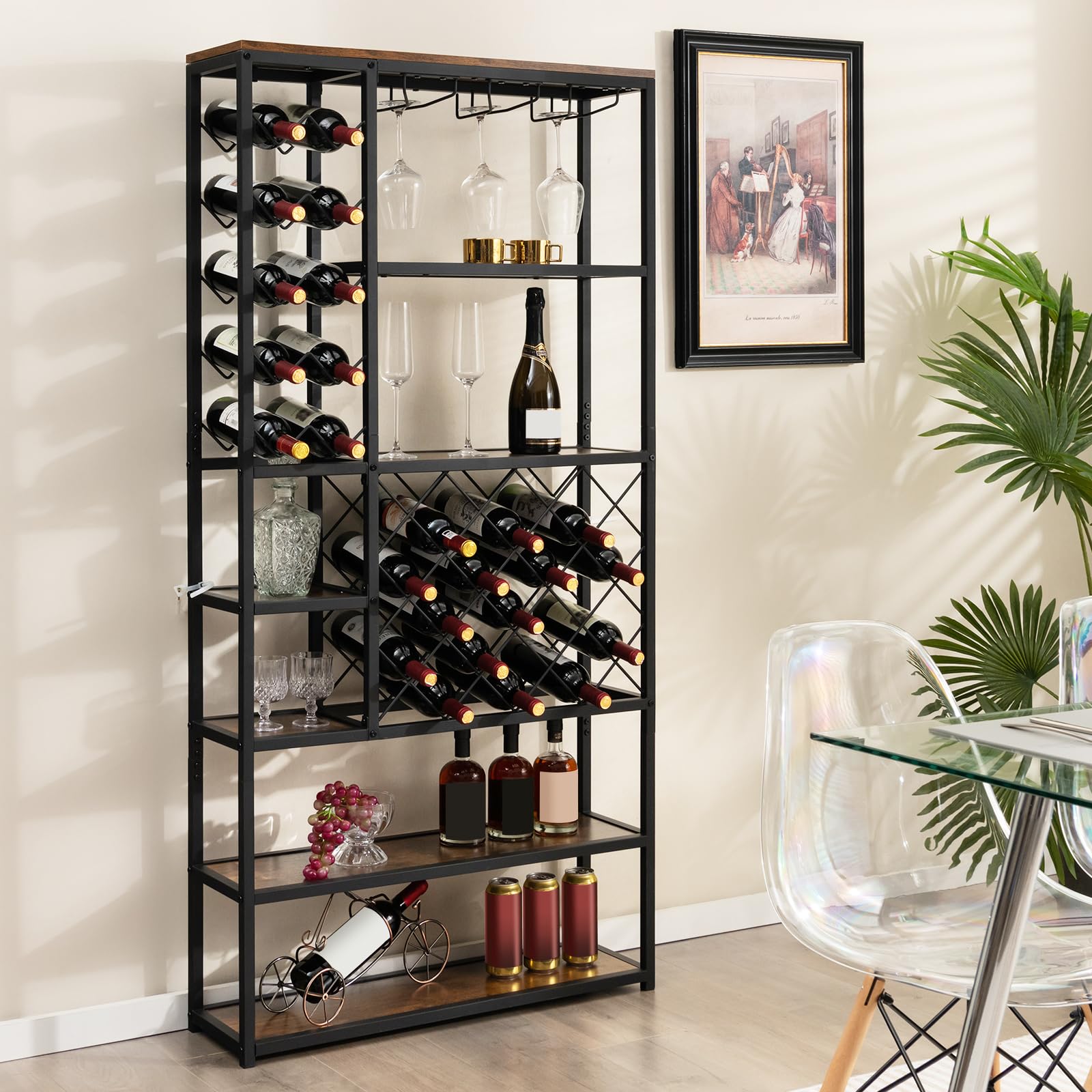 Giantex 27-Bottle Wine Rack Freestanding Floor, Industrial Metal Wine Storage Rack