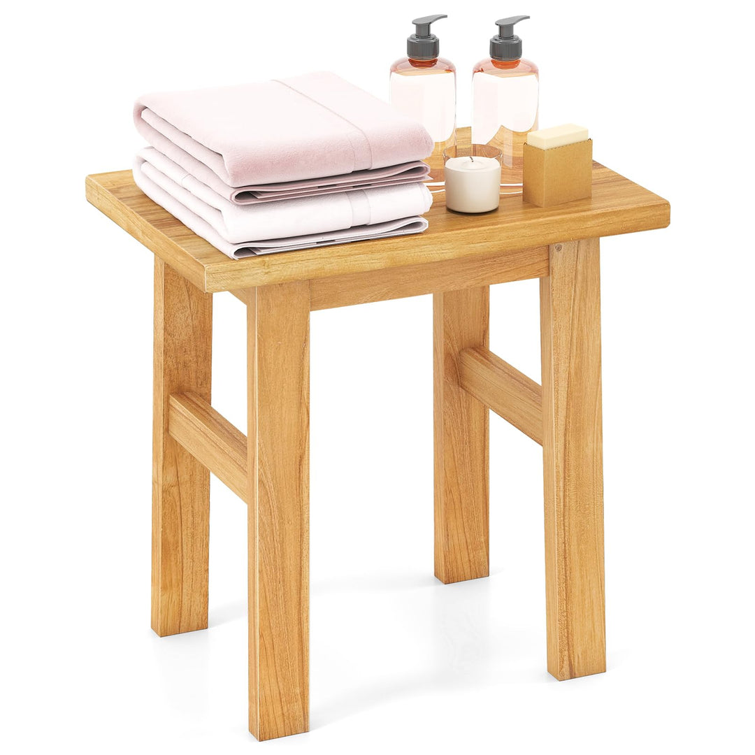 Giantex Solid Teak Shower Bench Stool for Bathroom with Water-Resistant Finish 18''L x 12''W x 18''H