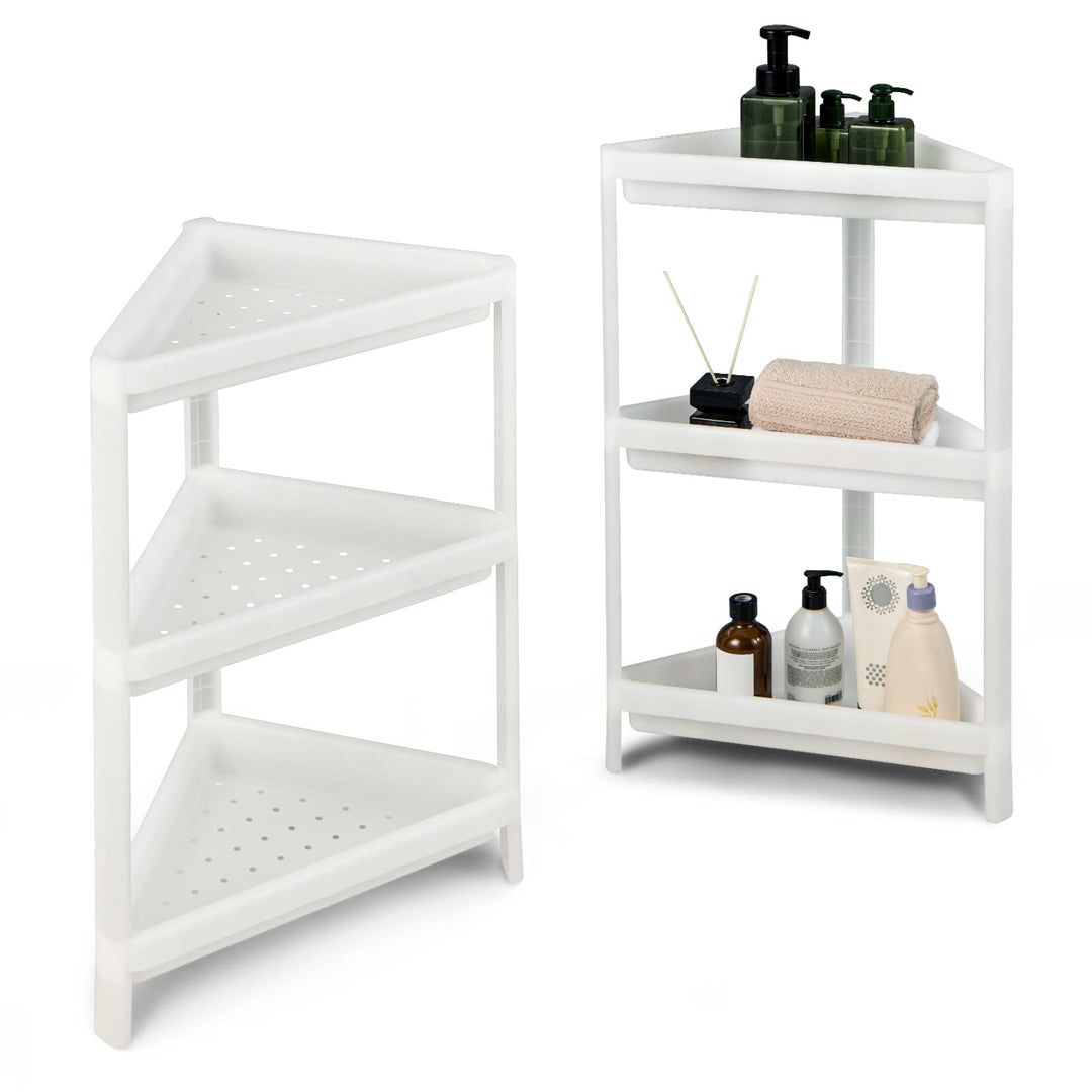 Giantex 2 Pack Corner Shelf Stand, 3-Tier Detachable Floor Corner Shower Shelf, Bathroom Corner Stand