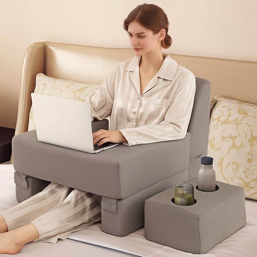 Giantex Reading Pillow for Gaming Extra Large Lap Desk for Laptop with Back Arm Rest & Cup Holder for Adult