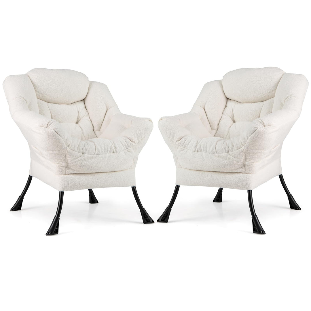 Giantex Set of 1/2 Lazy Chairs, Modern Sherpa Accent Chair w/Upholstered Single Sofa Chair w/Armrests & Side Pocket