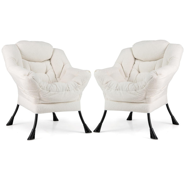 Giantex Set of 1/2 Lazy Chairs, Modern Sherpa Accent Chair w/Upholstered Single Sofa Chair w/Armrests & Side Pocket