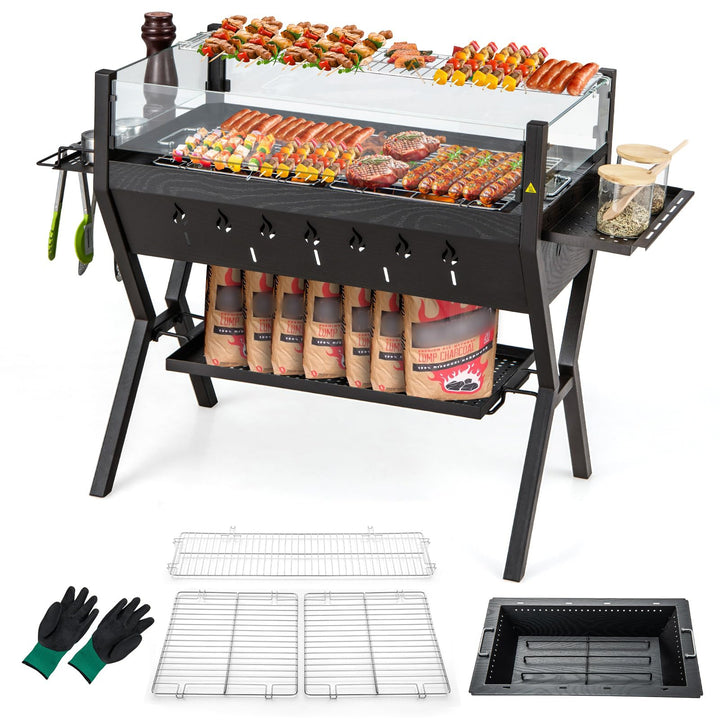 Giantex Charcoal Grill with Transparent Glass Wind Guard