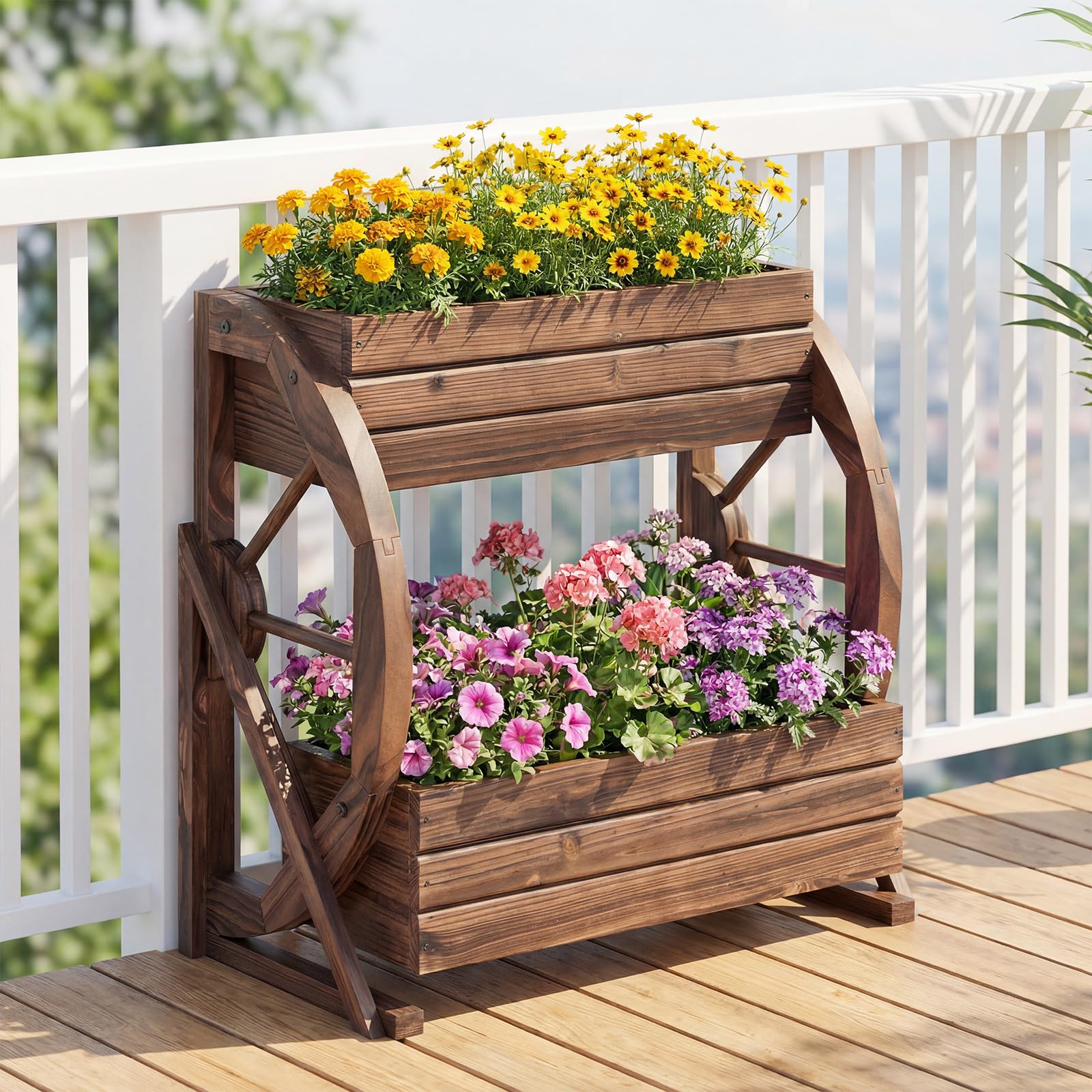 hanging patio planter boxes Giantex Wooden Wagon Planter Box for Patio Garden Balcony 2