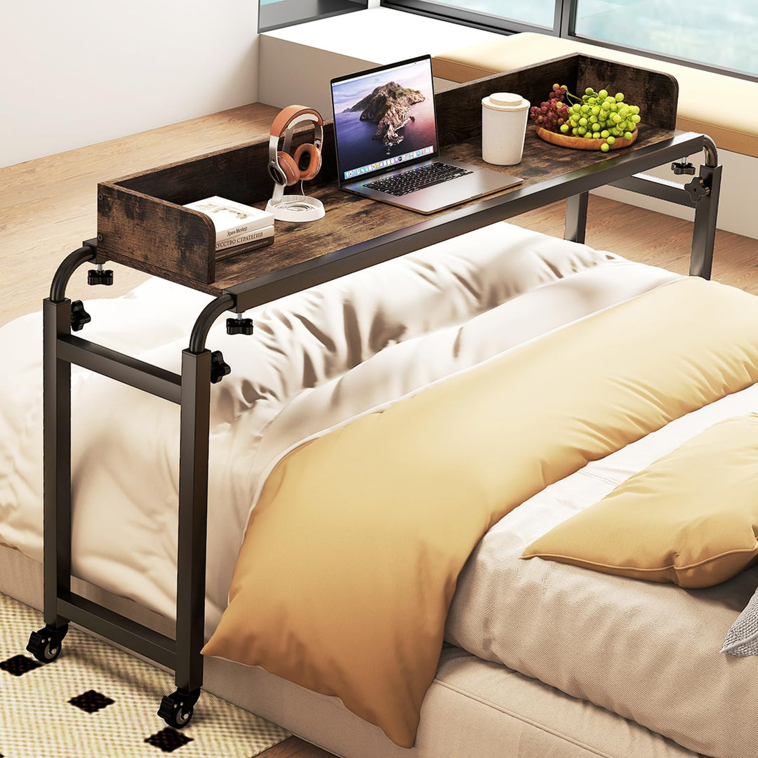 Giantex Overbed Table with Wheels 81" Queen Size Bed Desk with Adjustable Height and Length