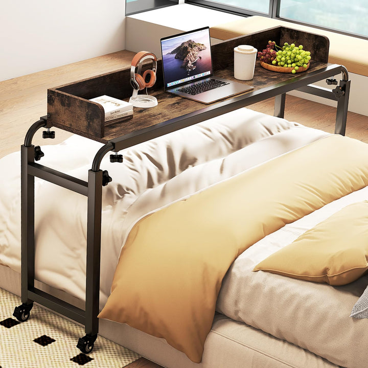 Giantex Overbed Table with Wheels 81" Queen Size Bed Desk with Adjustable Height and Length