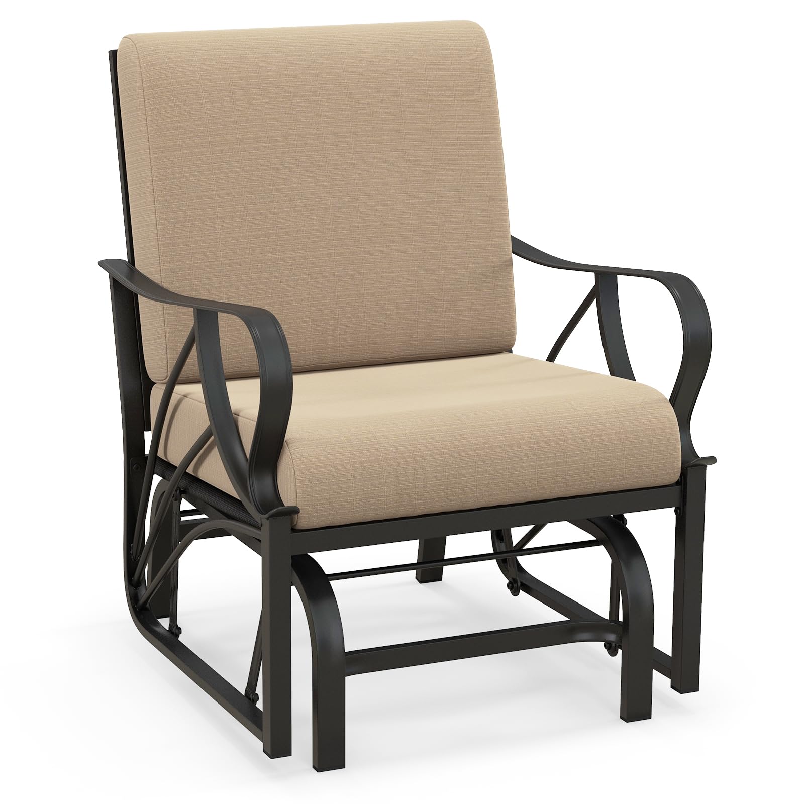 Giantex Patio Glider Outdoor Chair - Outside Rocking Chair with Thick Cushion, Sprayed Metal Frame