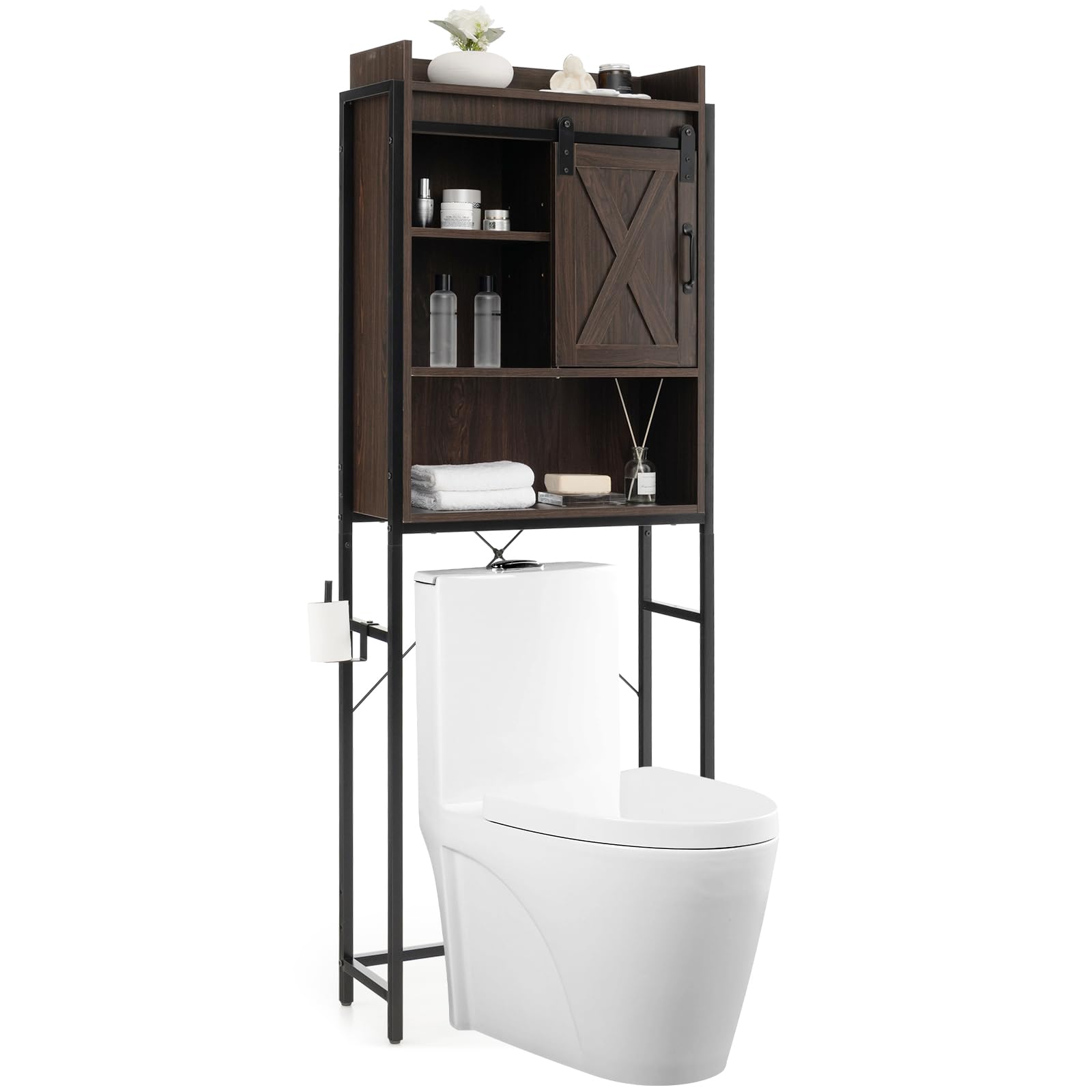 Giantex Over-the-Toilet Storage Cabinet, Freestanding 4-Tier Bathroom Organizer Rack, Espresso